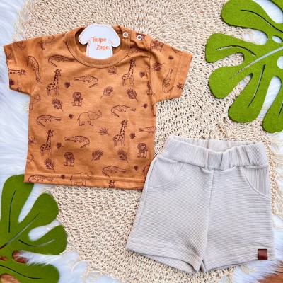 Conj. Camiseta Savana e Bermuda Canelada - Ferrugem